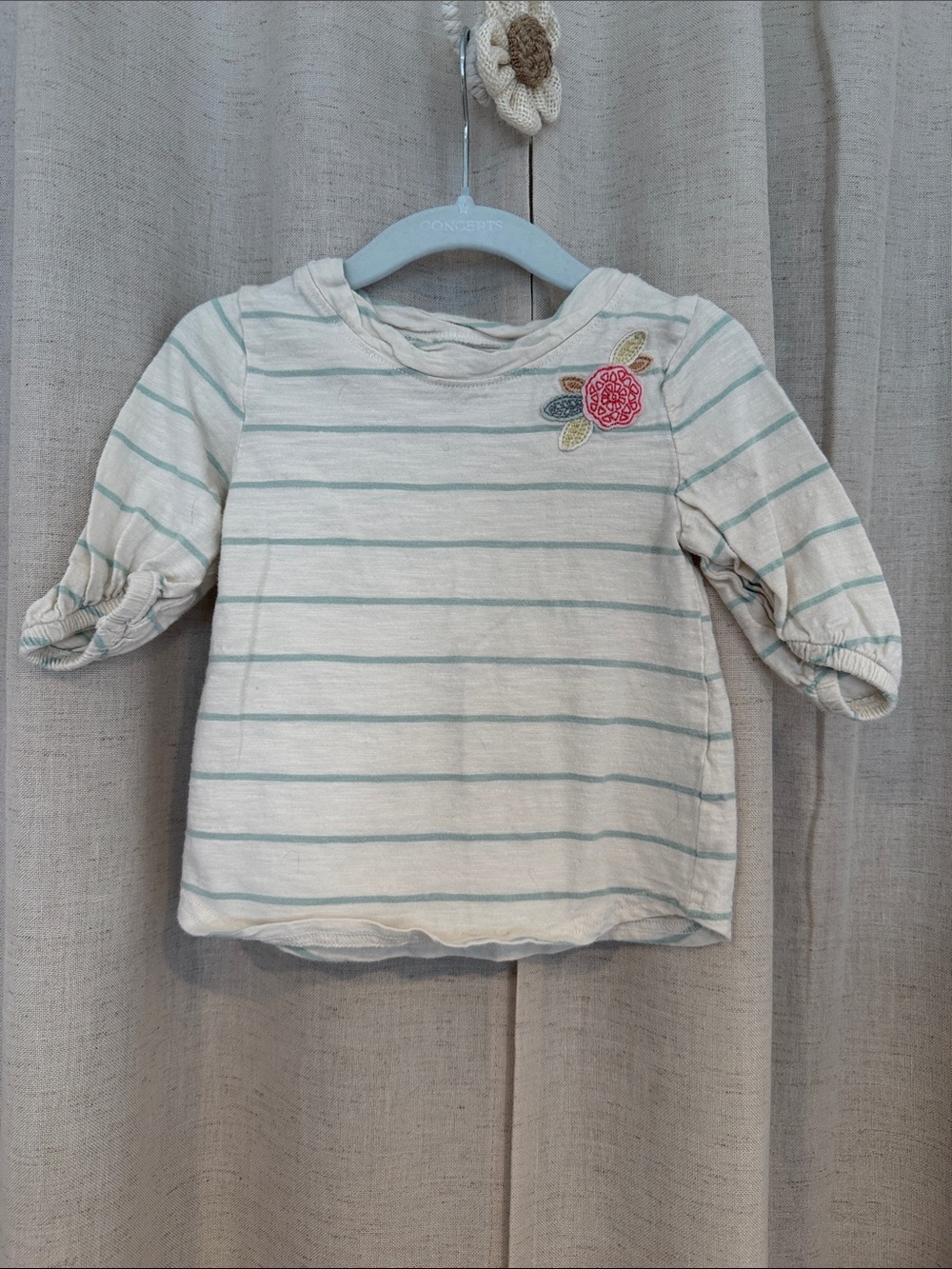 Oshkosh Girls' Cream & Light Blue Striped Long-Sleeve Tee with Floral Appliqué